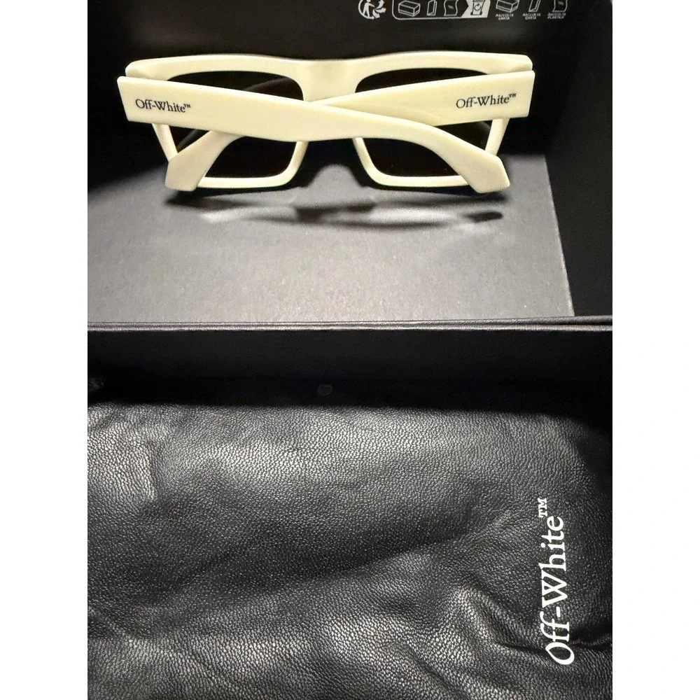 OFF WHITE Sunglasses Men Square Acetate‎ Cream Frame Dark Lens